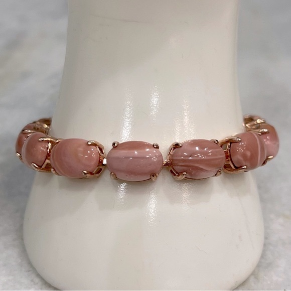 Australian Pink Opal Pink Jade Thai Black Spinel 14K RG Sterling Silver Bracelet - Picture 5 of 16